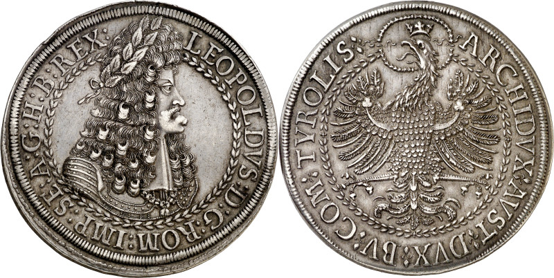 Austria. s/d (1686-1696). Leopoldo I. Hall. Doble taler. (KM. 1338) (Dav. 3252)....