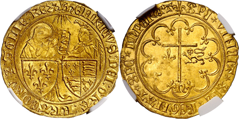 Francia. Enrique VI (1422-1453). 1 salut d'or. (Fr. 301) (D. 443a). En cápsula d...