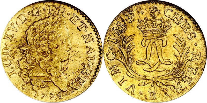 Francia. 1724. Luis XV. B (Rouen). 1 louis d'or. (Fr. 459) (KM. 470.2). En cápsu...