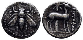 IONIA, Ephesos. Circa 202-150 BC. Drachm (17mm, 3.70 g). Ε - Φ Bee. Rev. APIΣTOΦANHΣ Stag standing right, palm tree behind.