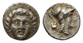 Pisidia, Selge. Ca. 350-300 B.C. AR obol (9mm, 0.99 g). Facing gorgoneion / Helmeted head of Athena right; behind, astralagos.