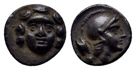 PISIDIA, Selge. Circa 350-300 BC. AR Obol (9mm, 0.90 g ). Facing gorgoneion / Helmeted head of Athena right; astragalos to left.