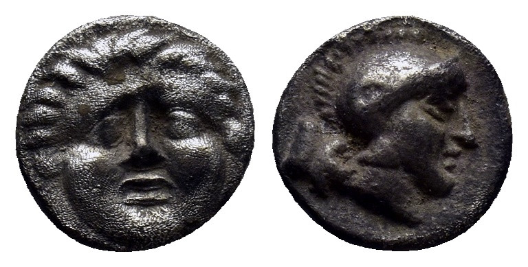 PISIDIA, Selge. Circa 350-300 BC. AR Obol (9mm, 1.00 g ). Facing gorgoneion / He...