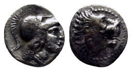 Pamphylia, Side. Ca. 3rd-2nd century B.C. AR obol (9mm, 0.90 g). Helmeted head of Athena right. / Head of roaring lion right.