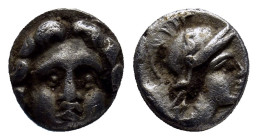 PISIDIA, Selge. Circa 350-300 BC. AR Obol (8mm, 1.10 g ). Facing gorgoneion / Helmeted head of Athena right; astragalos to left.