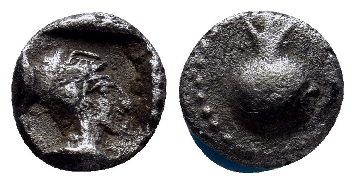 PAMPHYLIA, Side. Circa 460-430 BC. AR Obol (8mm, 1.00 g). Helmeted head of Athen...