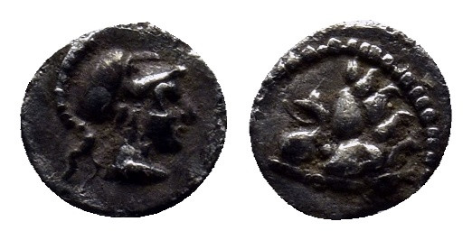 Pamphylia, Side. Ca. 3rd-2nd century B.C. AR obol (6mm, 0.10 g). Helmeted head o...