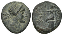 PHRYGIA. Laodikeia. Ae (17mm, 3.72 g) (Circa 200-133 BC). Obv: Head of Aphrodite right, wearing taenia. Rev: ΛAOΔIKEΩN. Aphrodite seated left, holding...