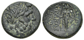 Phrygia. Apameia. HPAKΛEI (Herakle-) and EΓΛO (Eglo-), magistrates circa 88-40 BC. Bronze Æ (22mm, 7.10 g) Laureate head of Zeus right / AΠAMEΩN HPAKΛ...