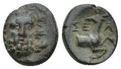 Pisidia, Selge Æ (12mm, 2.00 g). 2nd-1st century BC. Bearded head of Herakles three-quarter facing, wreathed with styrax, [club to left] / Forepart of...