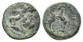 PISIDIA. Sagalassus. Ae (13mm, 2.55 g) (Circa 1st century BC). Obv: Laureate head of Zeus. Rev: ΣAΓΑ. Two rampant goats.
