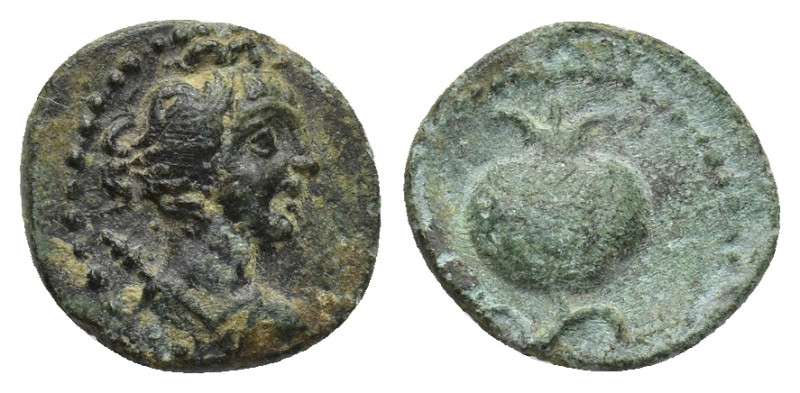 PAMPHYLIA. Side. Ae (11mm, 1.24 g) (1st century BC). Obv: Bust of Artemis right,...