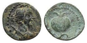 PAMPHYLIA. Side. Ae (11mm, 1.24 g) (1st century BC). Obv: Bust of Artemis right, with quiver over shoulder. Rev: Pomegranate.