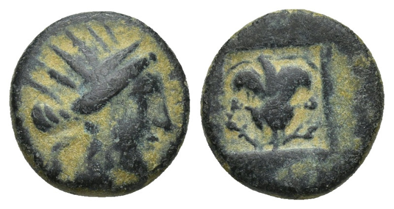Islands off Caria. Rhodos circa 180-84 BC. Bronze Æ (12mm, 1.90 g). Radiate head...