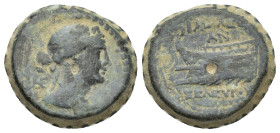 Seleukid Kingdom. Antioch on the Orontes. Seleukos IV Philopator 187-175 BC. Serrate Æ (18mm, 8.74 g) Draped bust of Dionysos right, wreathed with ivy...