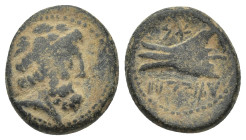 PHOENICIA. Arados (2nd century BC). Ae. (15mm, 3.28 g) . Obv: Laureate head of Zeus right. Rev: Prow left; ethnic above, date below (each in Phoenicia...