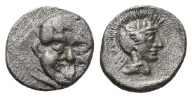 Pisidia, Selge, c. 350-300 BC. AR Obol (10mm, 1.00 g). Facing gorgoneion. R/ Helmeted head of Athena r.