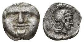 Pisidia, Selge, c. 350-300 BC. AR Obol (10mm, 0.86 g). Facing gorgoneion. R/ Helmeted head of Athena r.