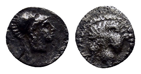 Pamphylia, Side. Ca. 3rd-2nd century B.C. AR obol (6mm, 0.10 g). Helmeted head o...