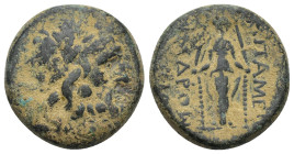 PHRYGIA. Apameia. (Circa100-50 BC). Andronikos and Alkion, magistrates. AE. (20mm. 7.23 g) Obv: Laureate head of Zeus, right. Rev: AΠΑΜΕΩN / ANΔΡΟΝΙ /...