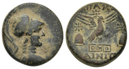 Phrygia, Apameia. Ca. 100-50 B.C. AE (22mm, 9.90 g). Phainippos, magistrate. Bust of Athena right, wearing high-crested Corinthian helmet / ΦAINIΠΠ[.....