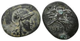 MYSIA. Pergamon. Ae (19mm, 2.65 g) (Circa 200-133 BC). Obv: Head of Athena right, wearing helmet decorated with star. Rev: AΘHNAΣ / NIKHΦOPOY. Owl sta...
