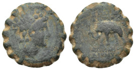 SELEUKID KINGDOM.Antioch on the Orontes. Antiochos VI Dionysos (Circa 144-142 BC) AE Bronze (21mm, 7.00 g) Radiate and diademed head right / ΒΑΣΙΛΕΩΣ ...