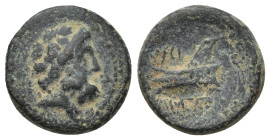 PHOENICIA. Arados (2nd century BC). Ae. (16mm, 3.92 g) . Obv: Laureate head of Zeus right. Rev: Prow left; ethnic above, date below (each in Phoenicia...