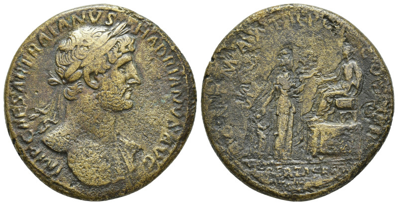 Hadrian Æ Sestertius. (33mm, 23.73 g) Rome, AD 119-120. IMP CAESAR TRAIANVS HADR...