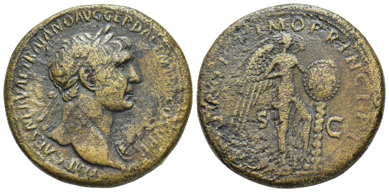 TRAJAN (98-117). Sestertius. (33mm, 26.07 g) Rome. Obv: IMP CAES NERVAE TRAIANO ...