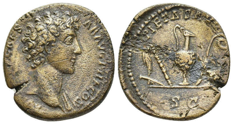 Marcus Aurelius, as Caesar, Æ As. (25mm, 11.62 g) Rome, AD 142. AVRELIVS CAESAR ...