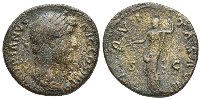 Hadrian Æ As. (25mm, 10.83 g) Rome, AD 137-138. [HADRIANVS] AVG COS III P P, lau...