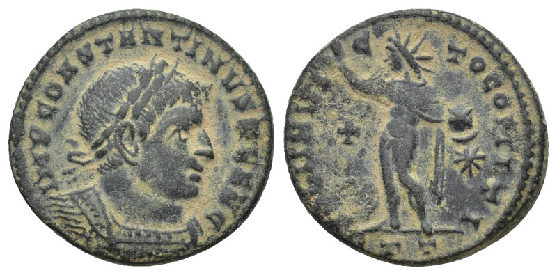 Constantine I Æ Follis. (19mm, 3.45 g) Ticinum, AD 316. IMP CONSTANTINVS P F AVG...