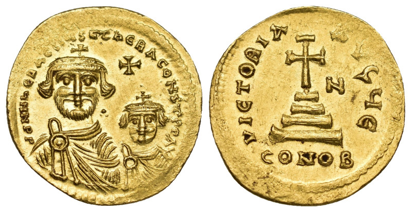 HERACLIUS with HERACLIUS CONSTANTINE (610-641). GOLD Solidus. (21.27mm, 4.46 g) ...