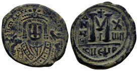 Maurice Tiberius (582-602) AE Follis, (27mm, 10.90 g) Theoupolis (Antioch),Γ= 3rd officina, struck during regnal year XIIII = 14 = 595-596. Obv: D N M...