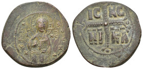 Time of Michael IV. Circa 1034-1041, Crusades era. Æ follis (anonymous). (30mm, 9.50 g). Class C. Constantinople mint. Christ standing facing, holding...
