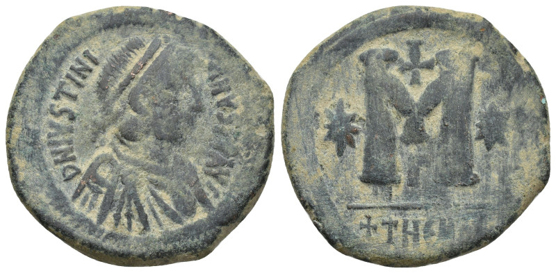 Justinian I. AD 527-565. Theoupolis (Antioch) Follis Æ (31mm, 14.40 g). D N IVST...