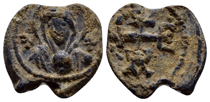 BYZANTINE LEAD SEALS. (19mm, 5.70 g). Obv: Bust of the Virgin Mary with image of...