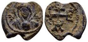 BYZANTINE LEAD SEALS. (19mm, 5.70 g). Obv: Bust of the Virgin Mary with image of Christ on her chest. Rev: Cruciform monogram.