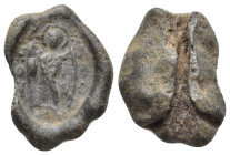 Anonymous, circa 5th-6th centuries. Seal (20mm, 5.00 g). Nimbate angel standing front. Rev. Textile imprint.