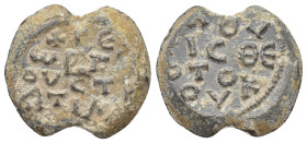 BYZANTINE LEAD SEALS. (21mm, 7.78 g). Obv: Legend four lines. Rev: Legend four lines.