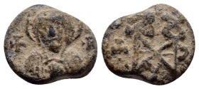 BYZANTINE LEAD SEALS. (14mm, 4.40 g). Obv: Bust of the Virgin Mary with image of Christ on her chest. Rev: Monogram.