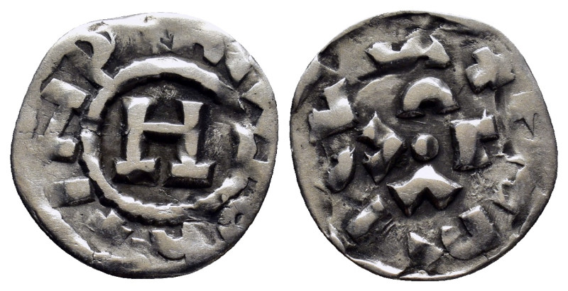 Italy, Lucca. Enrico III, IV or V (1039-1125). AR Denaro (17mm, 1.10 g). Monogra...
