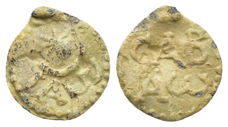 Gnostic Amulet (Lead, 12mm, 1.12 g), circa 2nd-4th centuries. Star in crescent. ...
