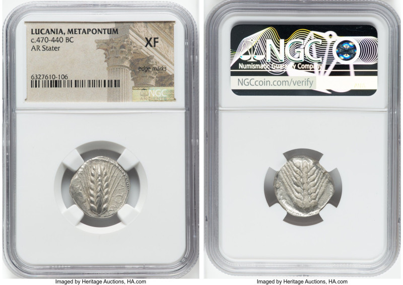 LUCANIA. Metapontum. Ca. 470-440 BC. AR stater (9mm, 12h). NGC XF, edge marks. M...