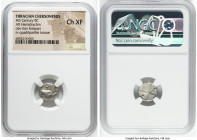 THRACE. Chersonesus. Ca. 4th century BC. AR hemidrachm (13mm). NGC Choice XF. Persic standard, ca. 480-350 BC. Forepart of lion right, head reverted /...