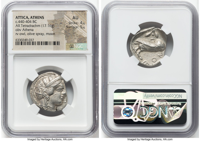 ATTICA. Athens. Ca. 440-404 BC. AR tetradrachm (25mm, 17.16 gm, 8h). NGC AU 4/5 ...