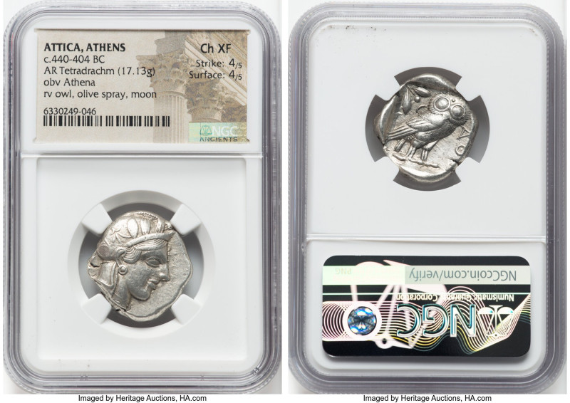 ATTICA. Athens. Ca. 440-404 BC. AR tetradrachm (24mm, 17.13 gm, 8h). NGC Choice ...