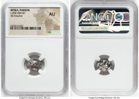 MYSIA. Parium. Ca. 500-450 BC. AR drachm (14mm). NGC AU. Gorgoneion facing with open mouth and protruding tongue / Crude disjointed incuse square with...