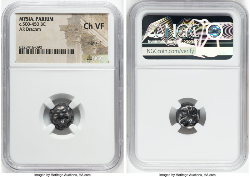 MYSIA. Parium. Ca. 500-450 BC. AR drachm (13mm). NGC Choice VF, edge cut. Gorgon...